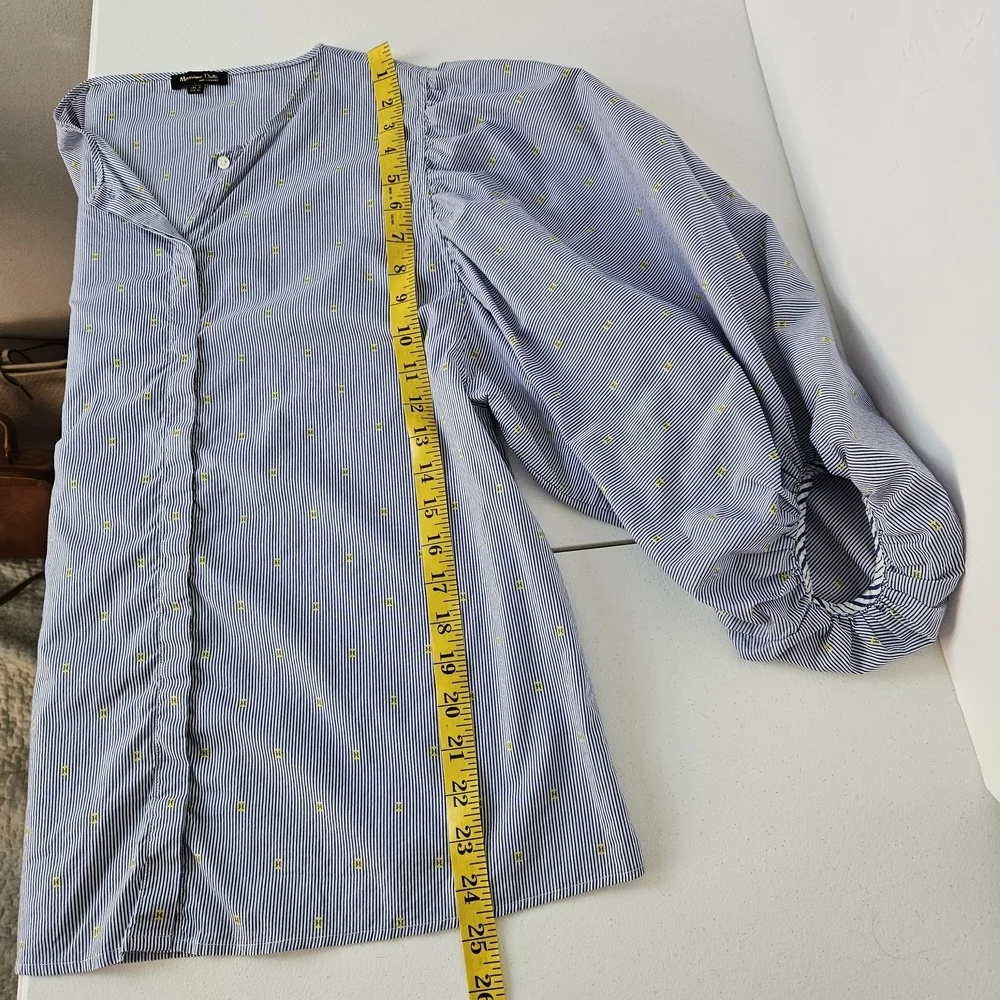 Massimo Dutti Balloon Sleeve Striped Lightweight Button Down Shirt Size 8